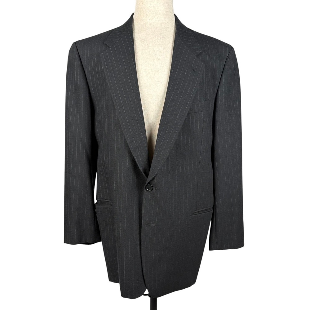 Valentino Uomo Black Pinstripe Blazer Mens 46L Two‎ Button Wool Jacket Y2K Italy